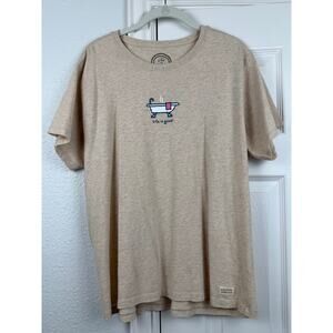 Life Is Good Bathtub Graphic Tee Women’s Relaxed Fit Beige Shirt Size L